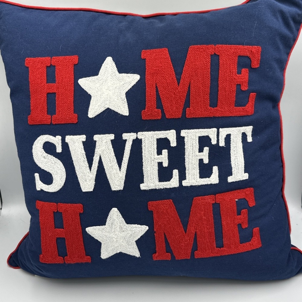 Patriotic Decor Throw Pillow‎ Home Sweet Home Red White Blue Lonestar Texas 18"